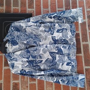 Coldwater Creek Navy Blue and White Floral Jacket Size S